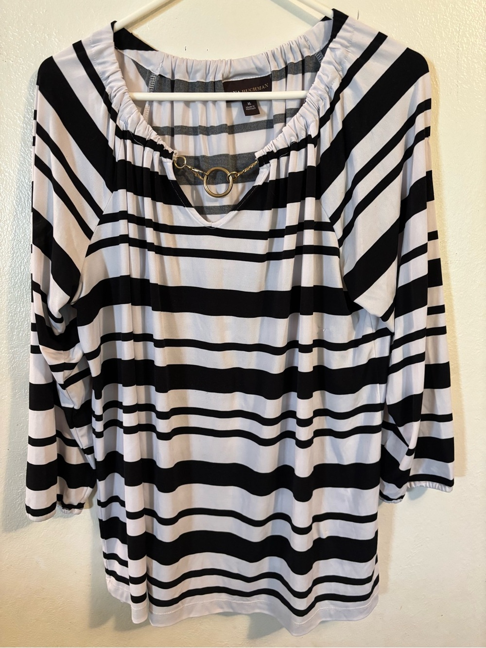 Dana Buchman Black & White Striped Ring-Accent Tunic